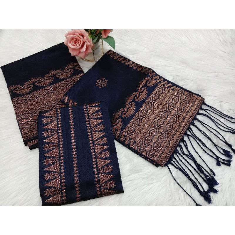 songket silungkang set couple navy tembaga