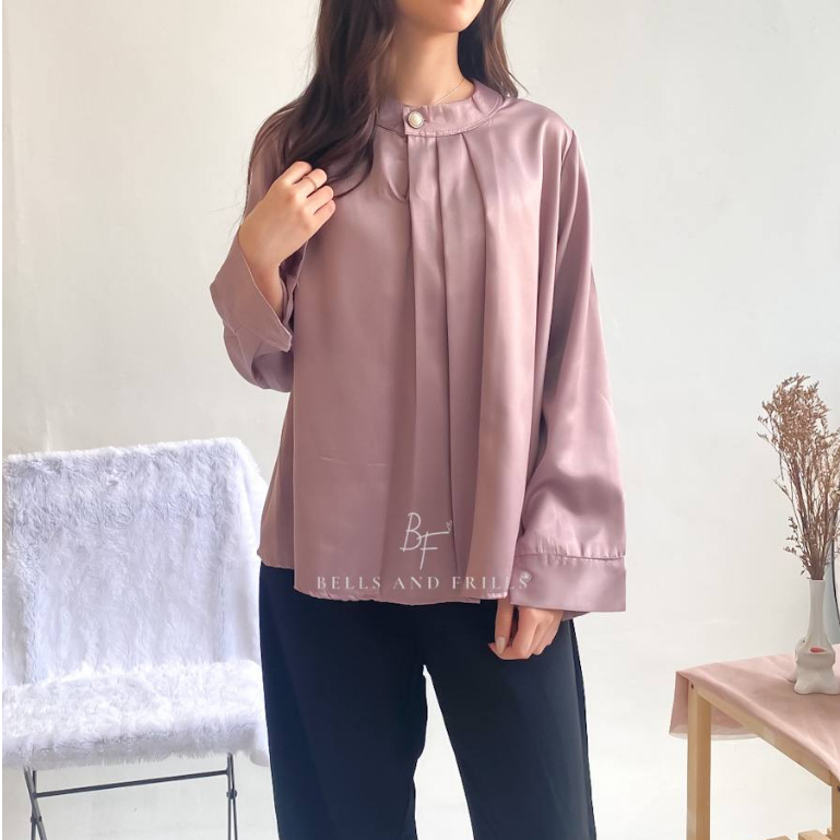 DEANNA Blouse Satin Kerah Oval / Atasan Wanita Basic / Kemeja Casual 0438