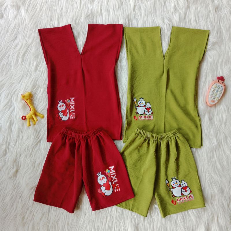 MIXUE Set Nagita Baju Setelan Anak Nagita Crinkle Airflow Premium 1-7 Tahun Sablon DTF | Baju Oneset Anak Perempuan Nagita Mixue