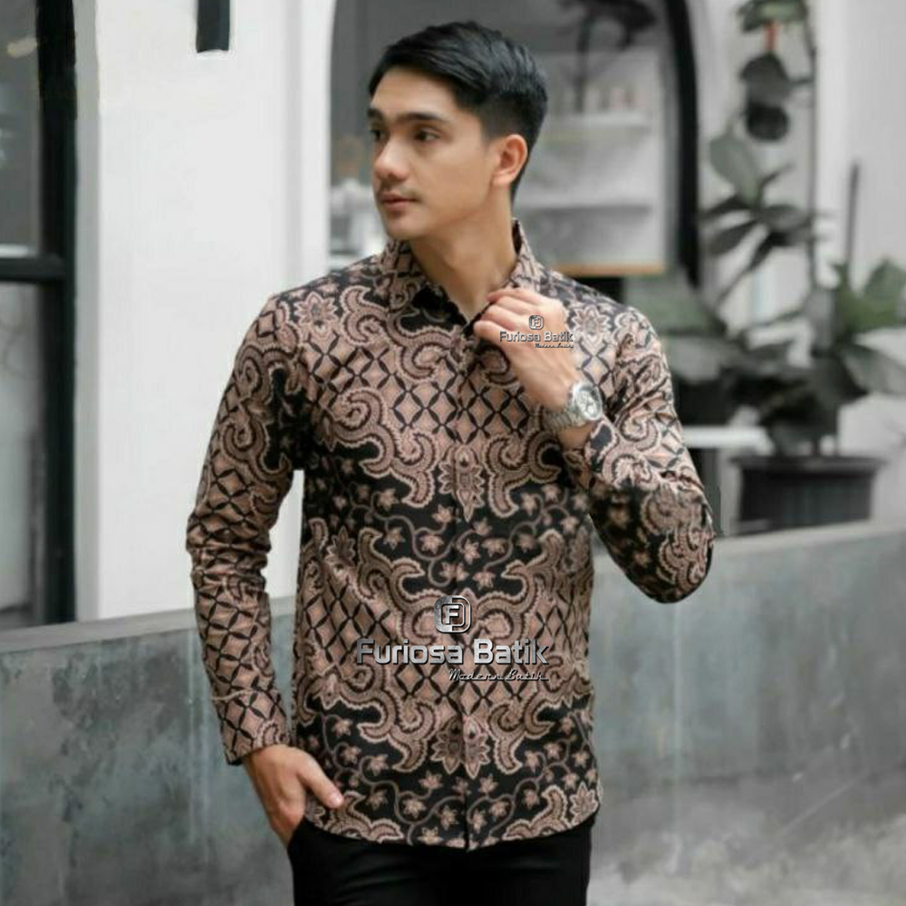 FURIOSA BATIK JALU HITAM KEMEJA BATIK PRIA LENGAN PANJANG MURAH SERAGAM M L XL XXL