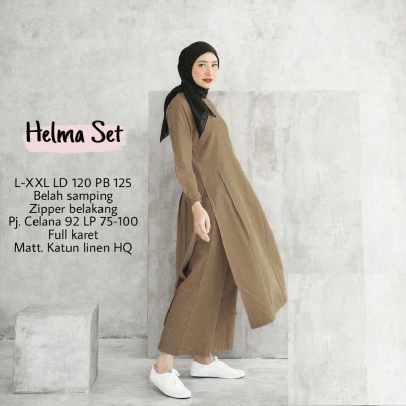 HELMA SET - Setelan Tunik Celana Wanita Bahan Linen Modis Nyama