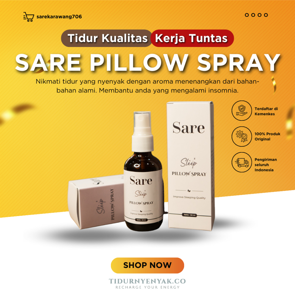 SARE Pillow Spray Aromatheraphy Anti Insomnia Sulit Tidur | Obat insomnia KEMENKES RI | Obat insomni