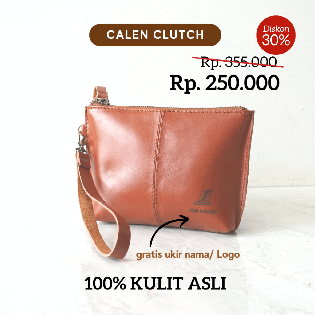 DOMPET POUCH CLUTCH WANITA KULIT ASLI ORIGINAL 100% PREMIUM CALEN - GRATIS UKIR NAMA