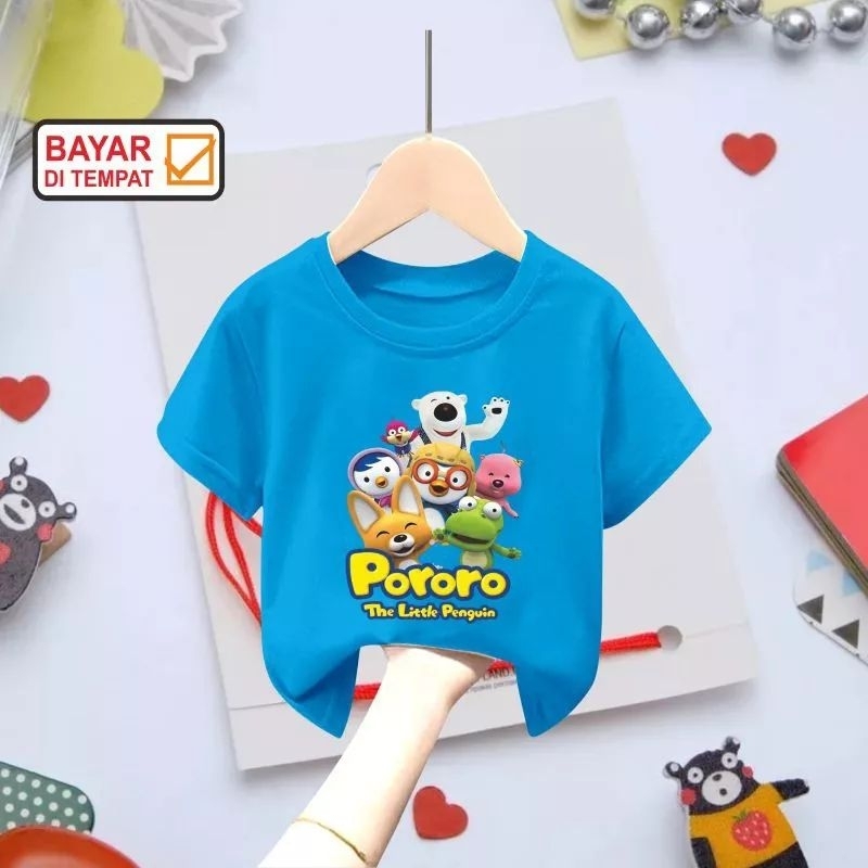 KHILIN STORE Baju Anak Perempuan Laki Laki Pororo Usia 2-10 Tahun Kaos Atasan Anak Kids Cewek Cowok