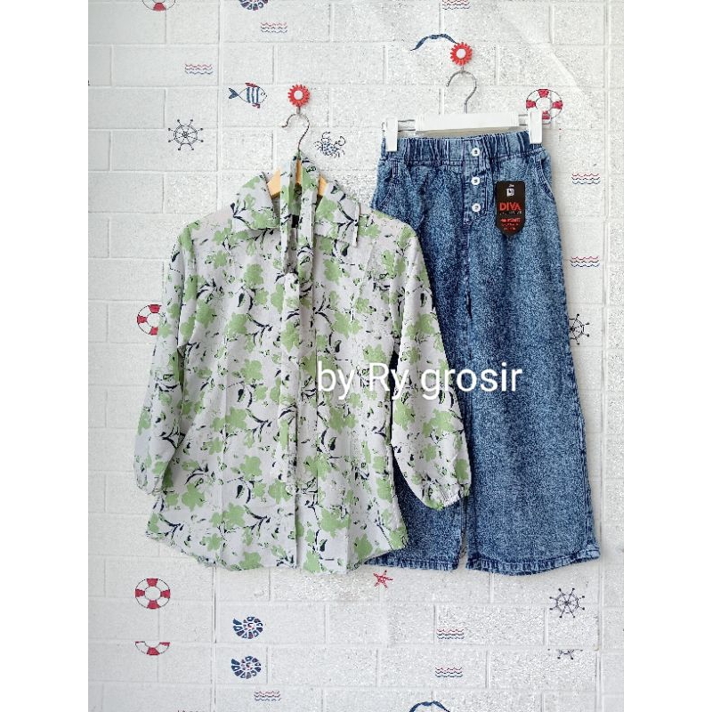 Diva Setelan Blouse Celana Kulot Jeans umur 8-10 tahun
