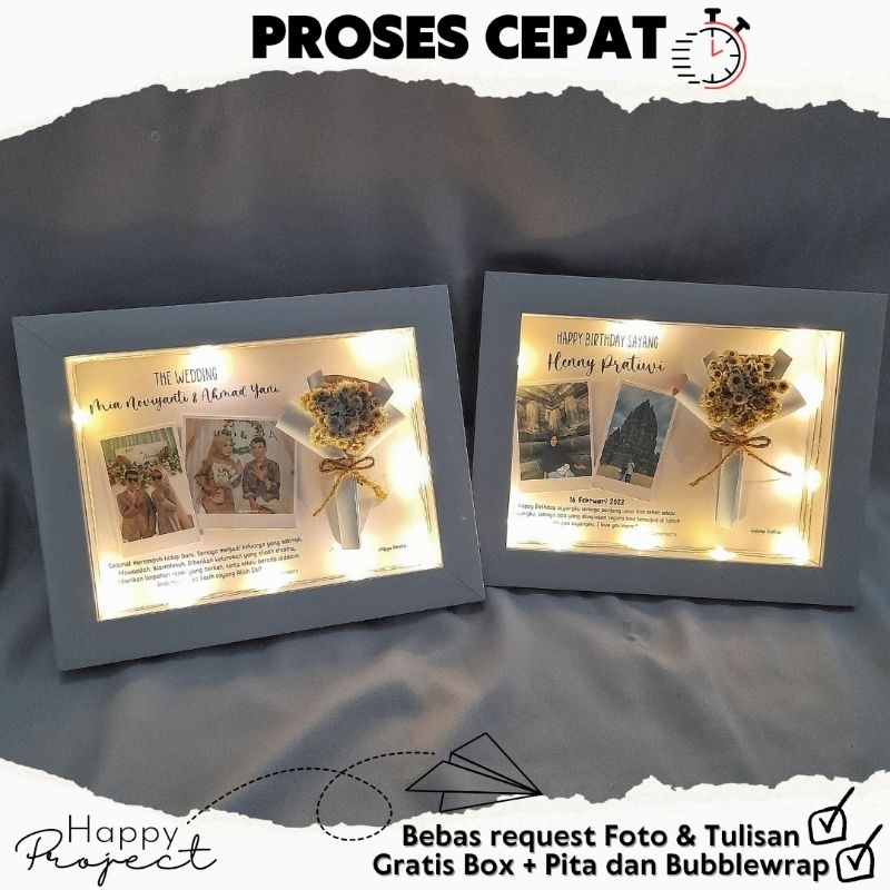 FLOWER IN FRAME + LAMPU | BINGKAI 3D | KADO | KADO UNIK | KADO ULANG TAHUN WISUDA WEDDING ANNIVERSAR