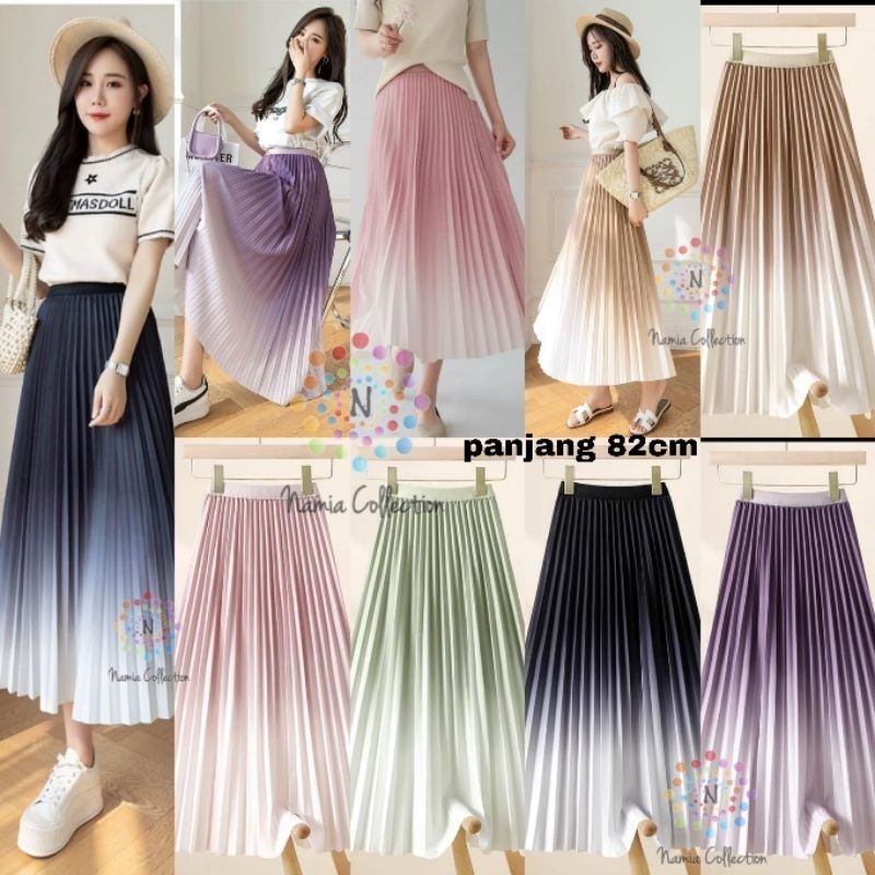 ROK PLISKET GRADASI KOREA IMPORT PREMIUM MIDI VARIASI 5 WARNA
