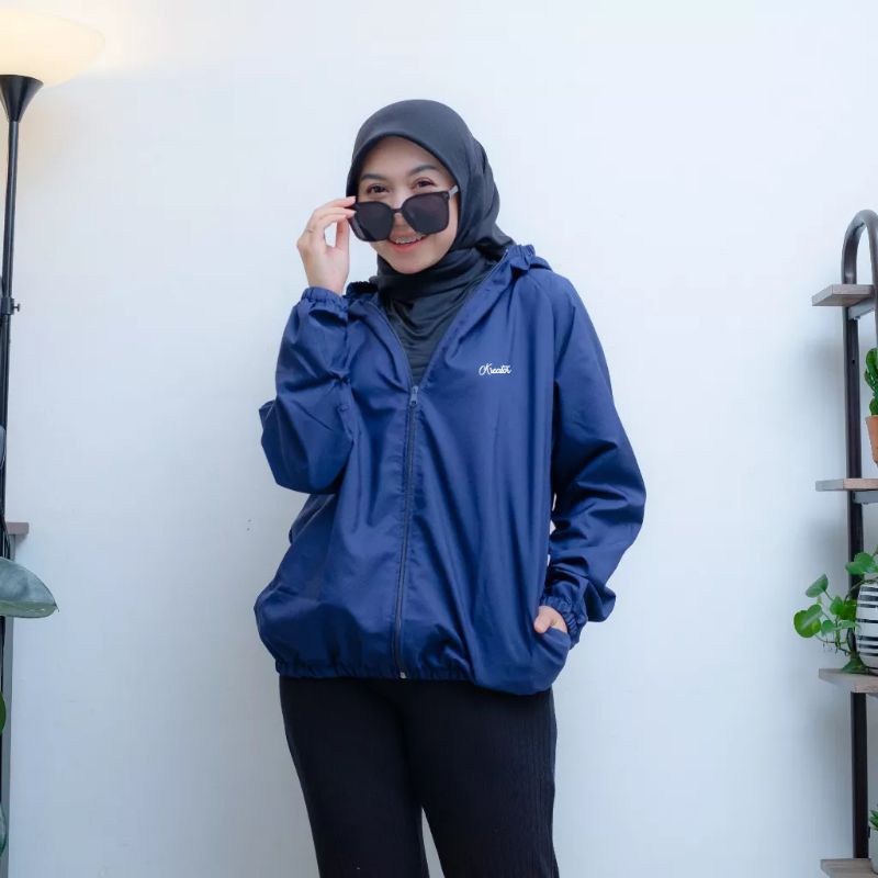 jaket running gym olahraga wanita parasut waterproof