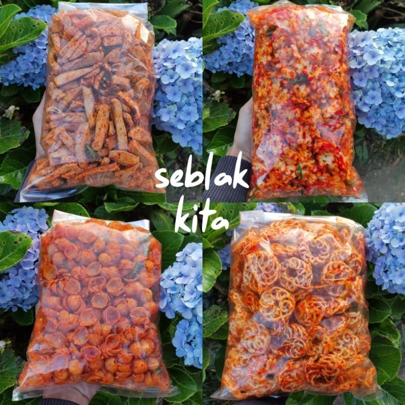 

aneka cemilan pedas daun jeruk isi kemasan 1000 gram 1 kg basreng seblak makaroni macaroni kerang kerupuk rafael