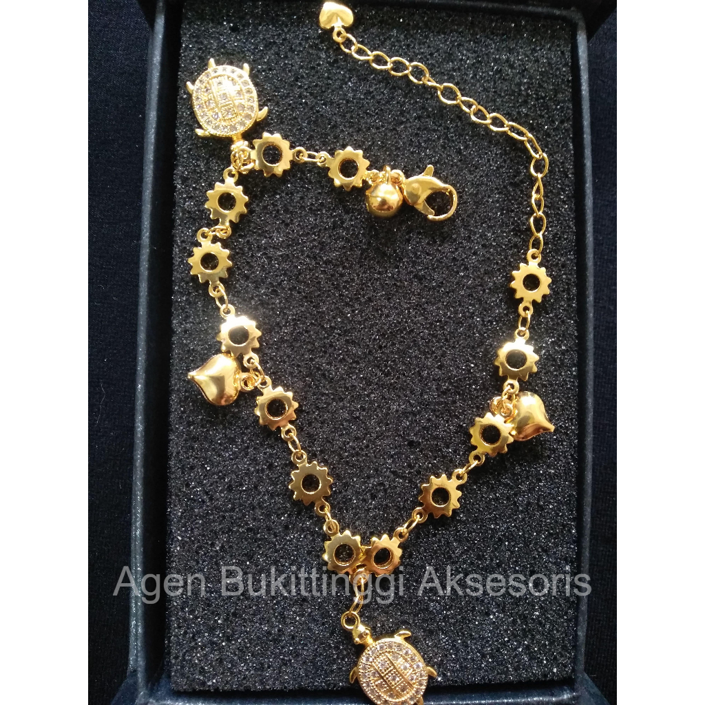 Gelang Tangan Emas Imitasi Titanium Asli Kerincing Kura-kura Wanita Import Anti Karat Anti Luntur Ko