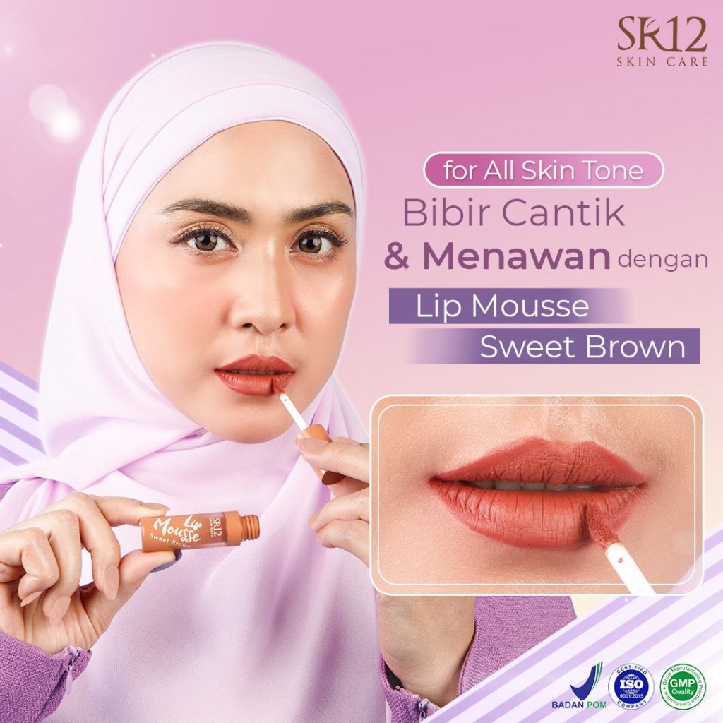 Lip mousse sweet brown Sr12 Lipstik Tekstur ringan Tahan lama Tidak cracky di bibir Melindungi bibir dari radikal bebas 2gr Bpom