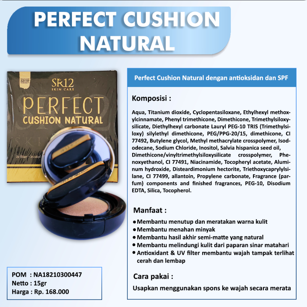 Perfect Cushion Ivory Sr12  Oil Control Bedak Sultan  Cushion Pencegah jerawat  Glowing Tahan Lama  Bedak Terlaris  bpom  saudagarsr12