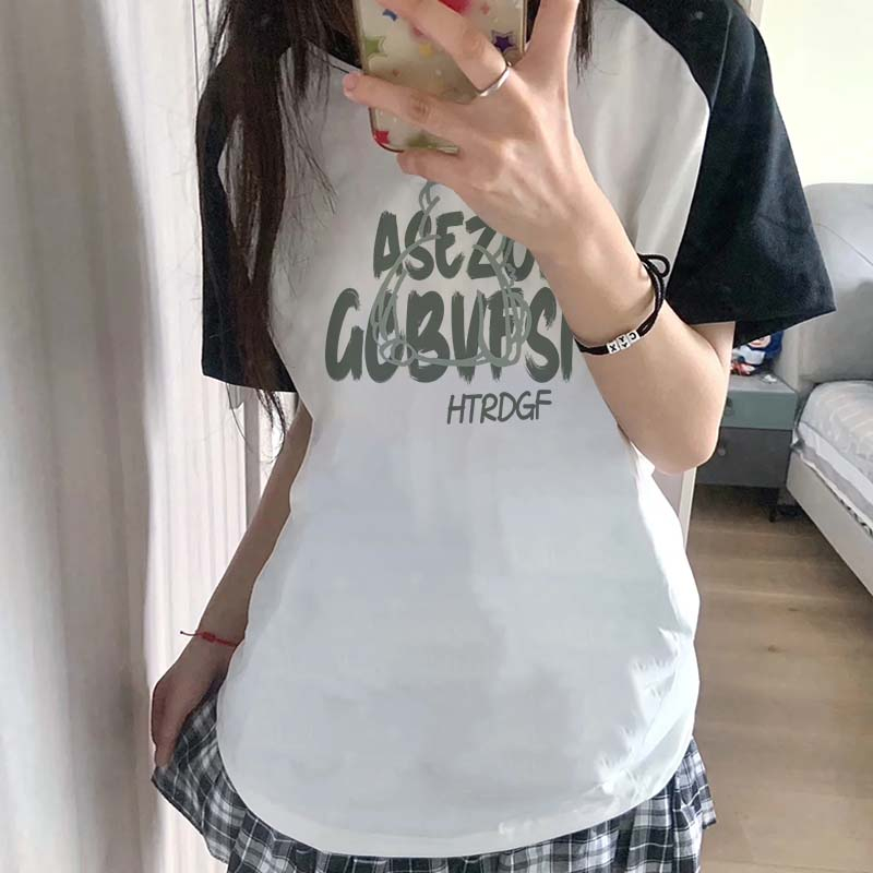 Korean Style 100% Katun Graphic Tee Baju Wanita Letter Atasan Wanita Oversize Kaos Putih T-shirt