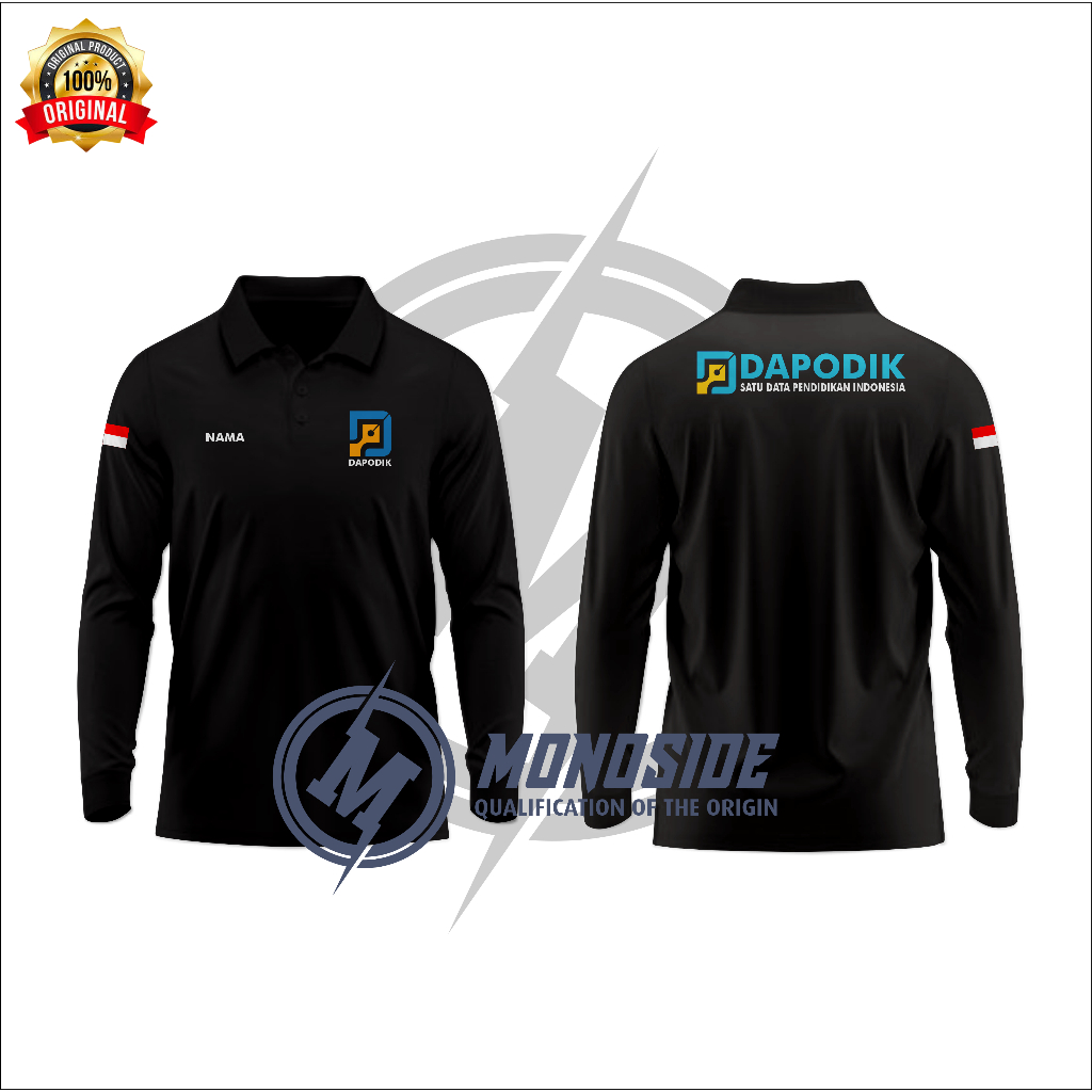 POLO SHIRT KAOS KERAH Lengan panjang DAPODIK, BAHAN LACOSTE CVC, SABLON BORDIR