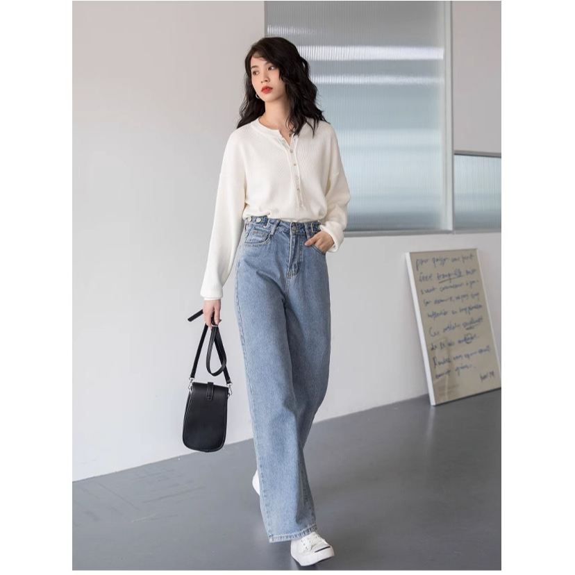 Celana Jeans Wanita Tombol Fashion Highwaist Korea Style