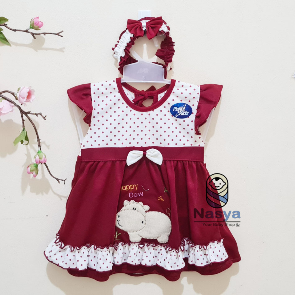 [P-052] Baju Bayi / Dress Bayi Perempuan 0-6 bulan Motif (bonus bandana) Planet Kids