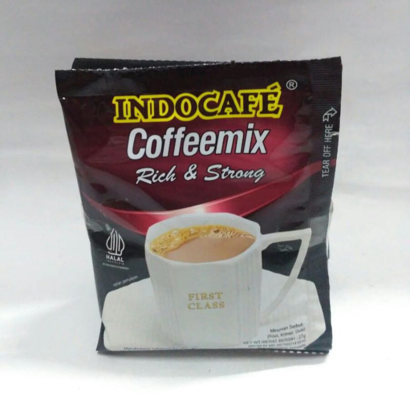 

Indocafe Coffeemix Rich & Strong First Class Bubuk Minuman Serbuk Kopi Krimer Gula Instant ( 27 gram 5 sachet )