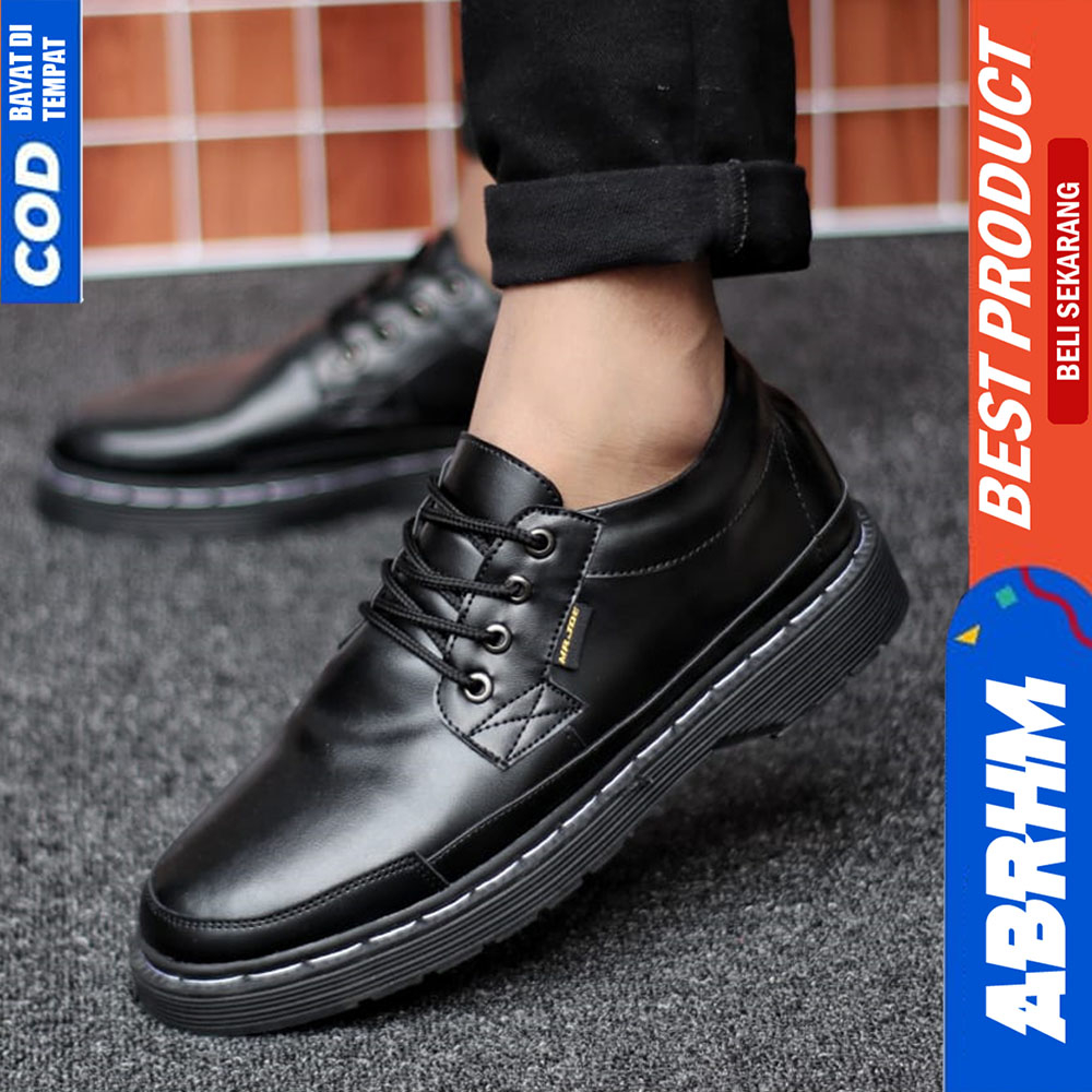 ABRHM Sepatu Formal Pantofel Docmart Low Boots Kerja Pria Casual Hitam