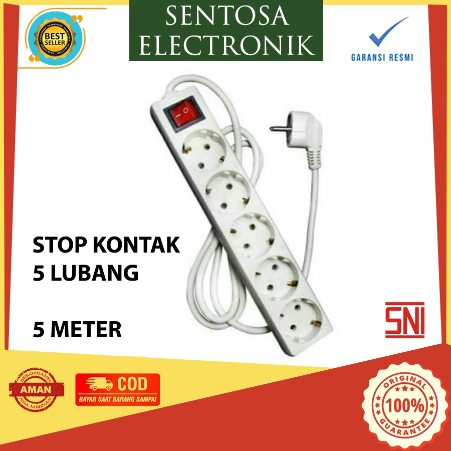 Stop kontak 5 lubang + Kabel 5 Meter