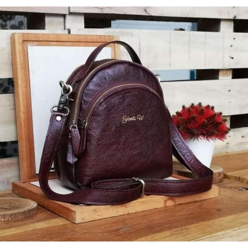 tas ransel kulit cewek maroon