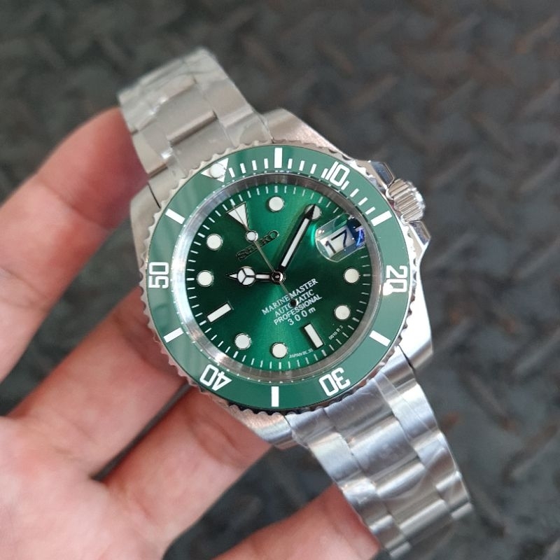 Jam tangan Automatic Japan NH35A SEIKO Mod Green Marine Master Custom fullset