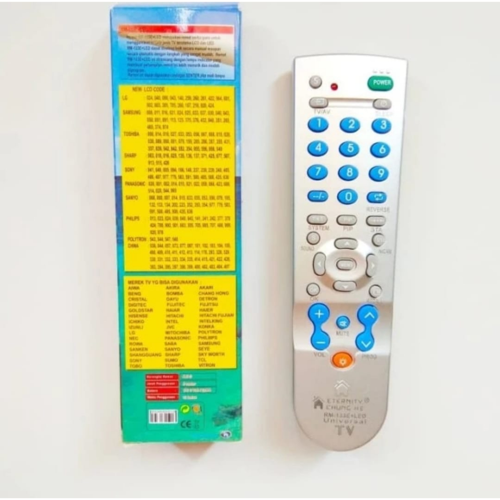 Remote Multi TV Universal Tabung LCD LED Chunghe RM 133E +LED Senter / remote universal