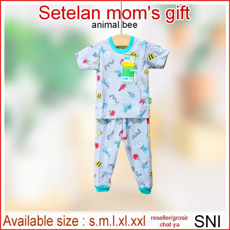 mom's gift cpr  setelan anak bayi 0-3 tahun motif animal bee / mom's gift terbaru baju pendek celana panjang