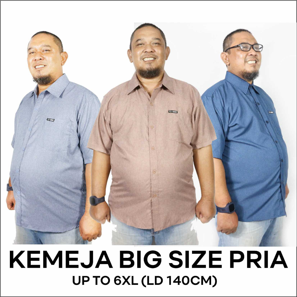 Kemeja Katun Pria Jumbo  Polos Big Size Lengan Pendek