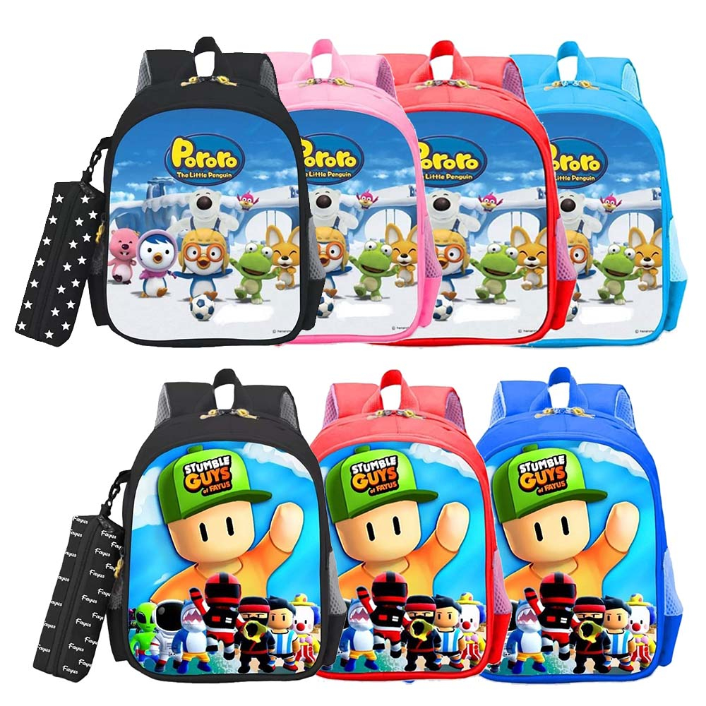 Tas sekolah anak-anak gambar pororo stumble guys karekter lucu kartun hadiah