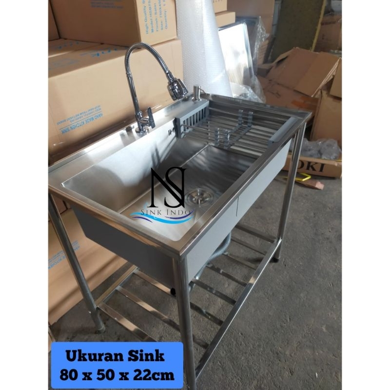 PROMO PAKET BAK CUCI PIRING PORTABLE RAK 80 X 50CM KITCHEN SINK KAKI 75 x 45 OKI /Thsink /OMON/JKM