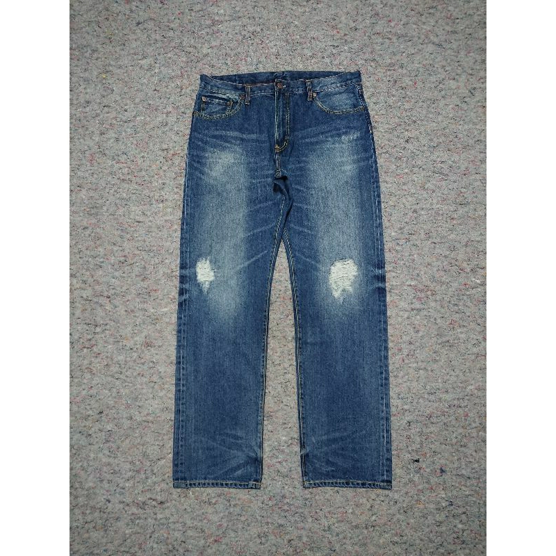 Jeans Pria GU Uniqlo Ripped Sobek size 35