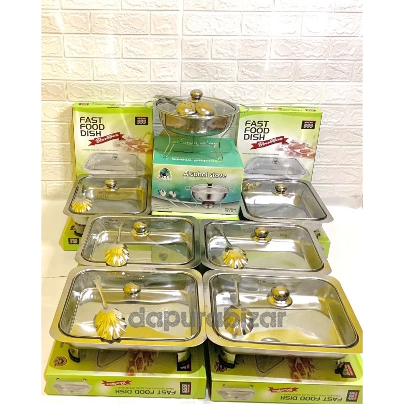 Prasmanan set full kaca 5 tempat lauk + 1 tempat soup 555