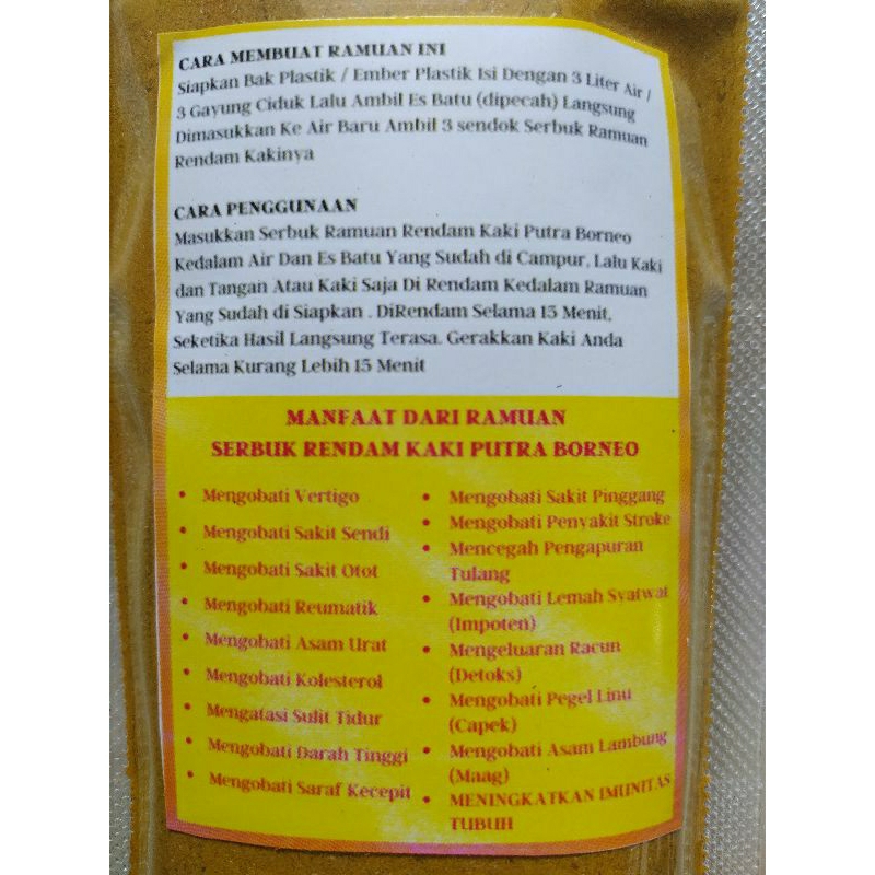 serbuk refleksi rendam kaki ramuan Dayak borneo