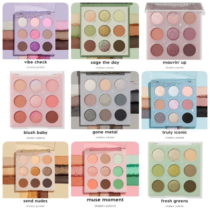 Colourpop 9pans Eyeshadow Palette : Muse Moment - Sage the Day - Blush baby - Truly Iconic - Vibe Ch