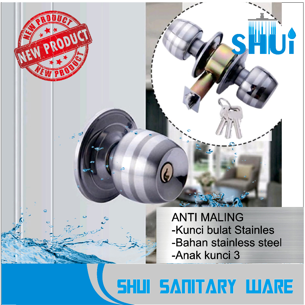 Kunci Bulat Kamar Mandi stainless - Kunci pintu gagang bulat WC toilet - Pintu Bulat Kamar Tidur