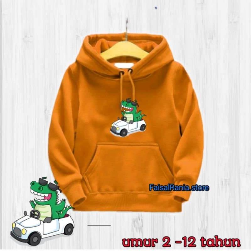 Jaket sweater Hoodie anak DINO NAIK MOBIL laki-laki perempuan umur 2 3 4 5 6 7 8 9 10 11 12 tahun ba