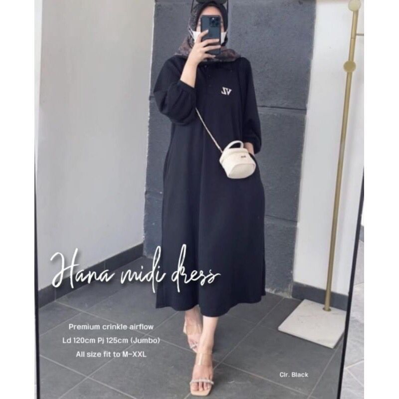 Yubbi Fashion - Hana Midi Dress Jumbo Bahan Crinkle Airflow Gamis Wanita Terbaru 2023 Lebaran Viral Dress Korean Style Kondangan Remaja Hijab Elegan Grosir Baju Murah