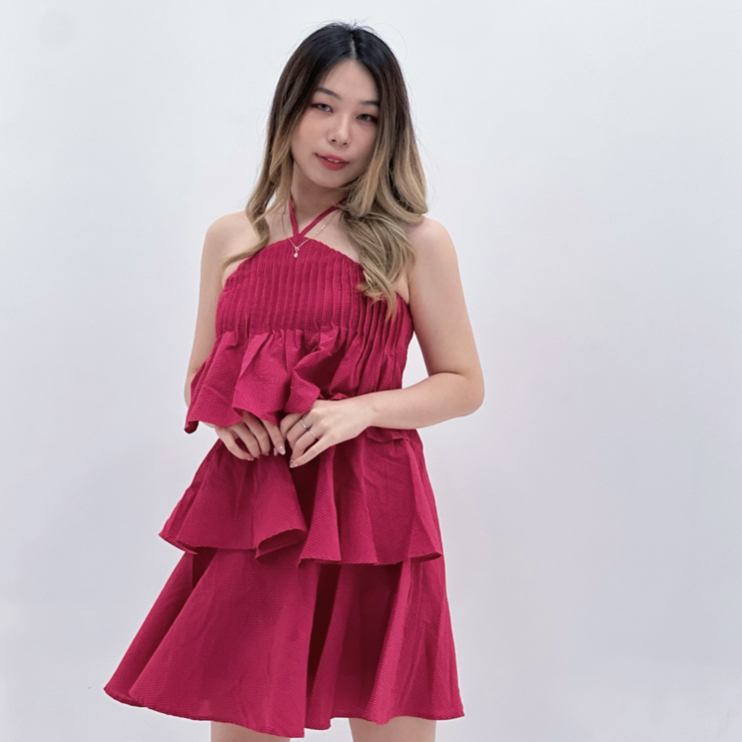 Rosalia Dress Pesta Pink Wanita Party Baju Pantai OOTD