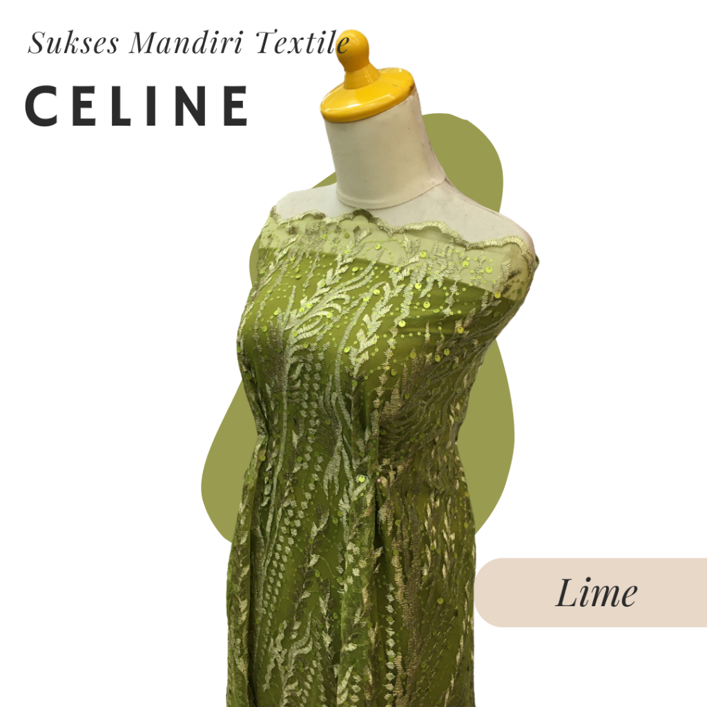 [CE LI NE] Brokat Brukat Tile Premium Mewah Warna Hijau Kuning Lime | Harga ½ meter = 50 cm (Bahan D