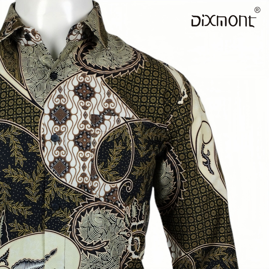 Dixmont Kemeja Batik Pria Basic Formal Lengan Panjang Hem BL00723