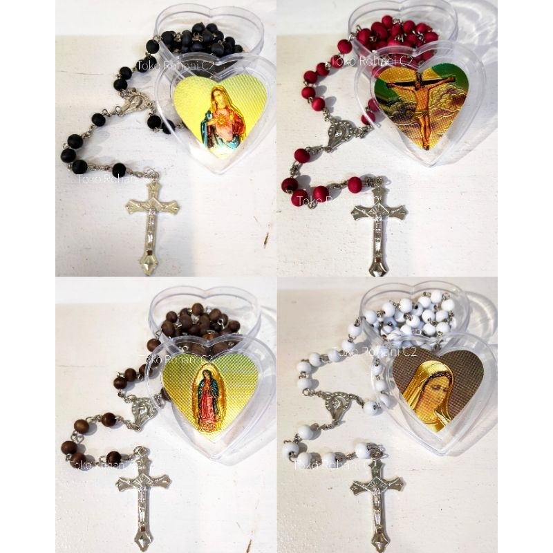 Rosario Kawat Kayu Wangi Kotak Love  L3/3 - Rosario Kayu Wangi - Rosario Kayu - Rosario Rohani