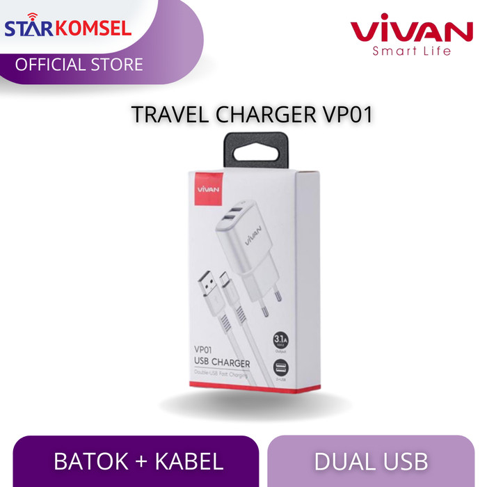 TRAVEL CHARGER VIVAN VP01 / BATOK DAN KABEL MICRO