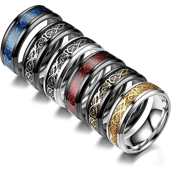 Cincin List Abstrak / Cincin Pria Wanita Motif Naga Kuning Biru Merah Gaya Vintage / Dragon Pattern 