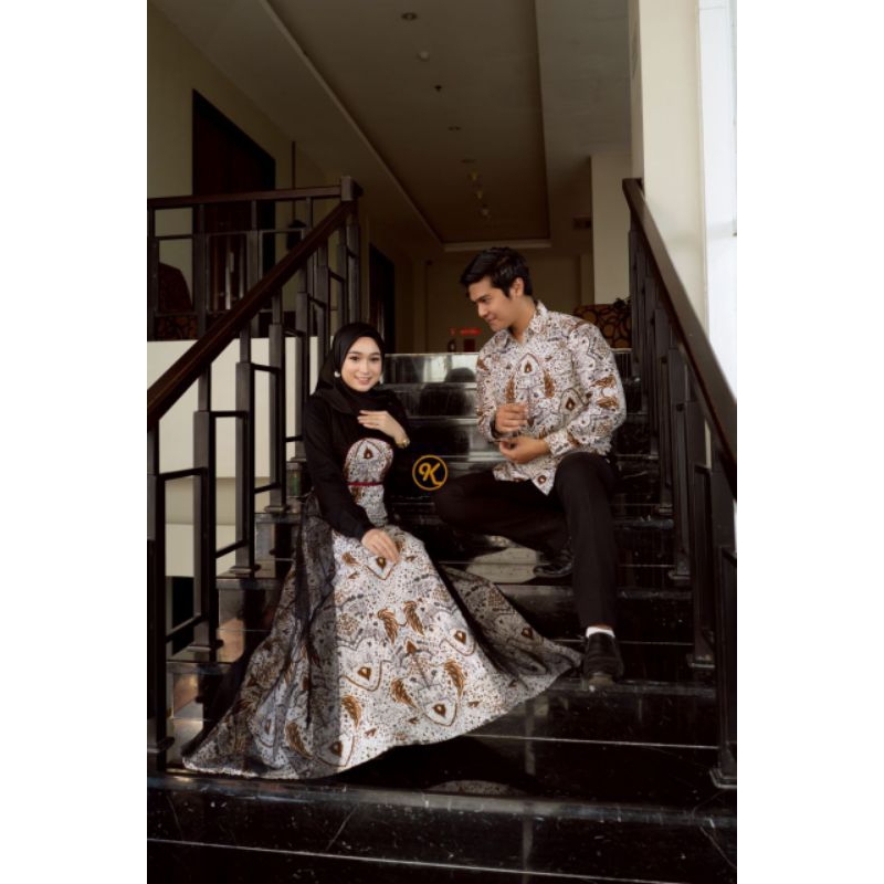 Gamis Couple Tiara Dress Brokat Kombinasi Maxmara Kemeja Batik Katun Prima Baju Sarimbit
