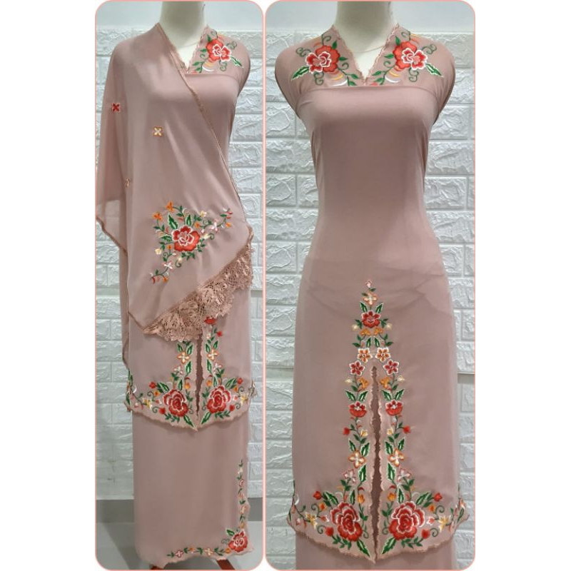 Bahan/Baju Kurung Bordir Suji Ceruty set Selendang