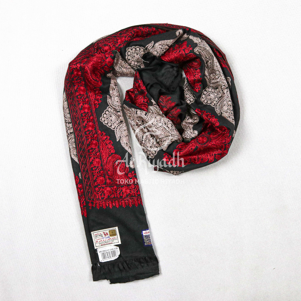 Sorban CAMEL Kashmiri PL348M HITAM Full Motif Sulam Timbul