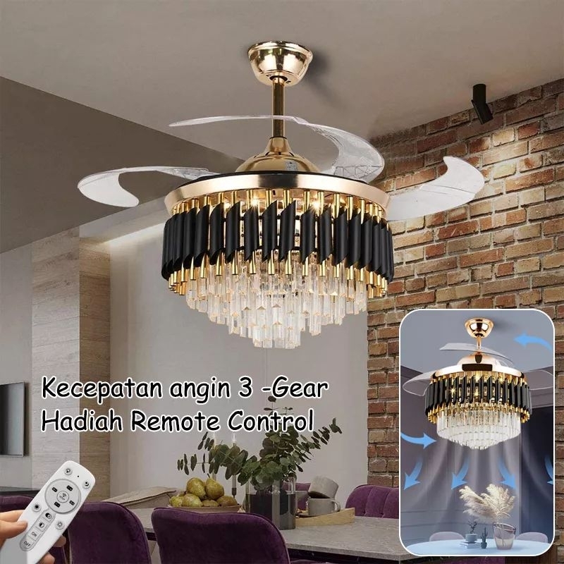 [TAMA_OFFICIAL.ID ] Lampu kipas angin LOTUS 108cm remot 3warna cahaya kipas angin plafon gantung kri