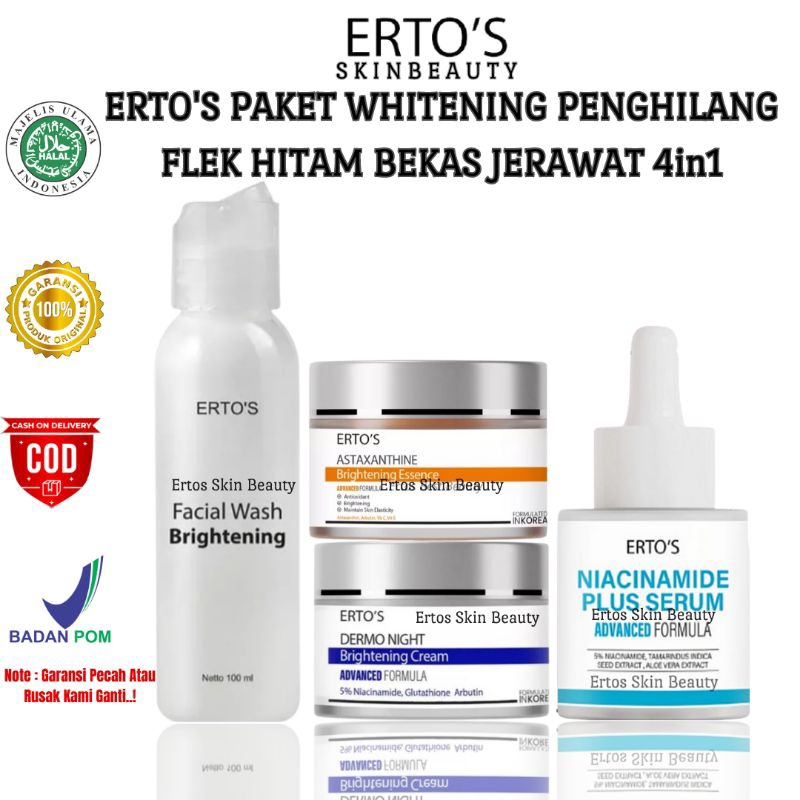 Ertos Paket Whitening Pemutih Wajah Dan Penghilang Flek Bekas Jerawat BPOM - Facial Wash, Astaxanthi