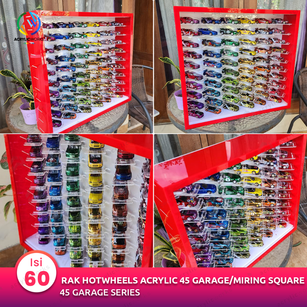 Rak Hotwheels Akrilik Isi 60 - No Header Parking Miring 45garage Square Edition