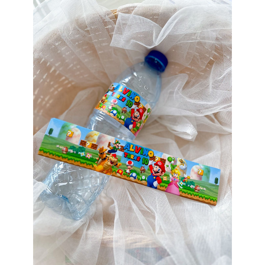 

Mario Bros Label Aqua Botol 330ml / Label Dessert Table Birthday / Hiasan Aqua Botol Ulang Tahun